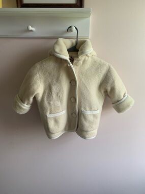 Varci Cream Hooded Embroidered Wool Coat 3t - Cozy Button Front with Zipper